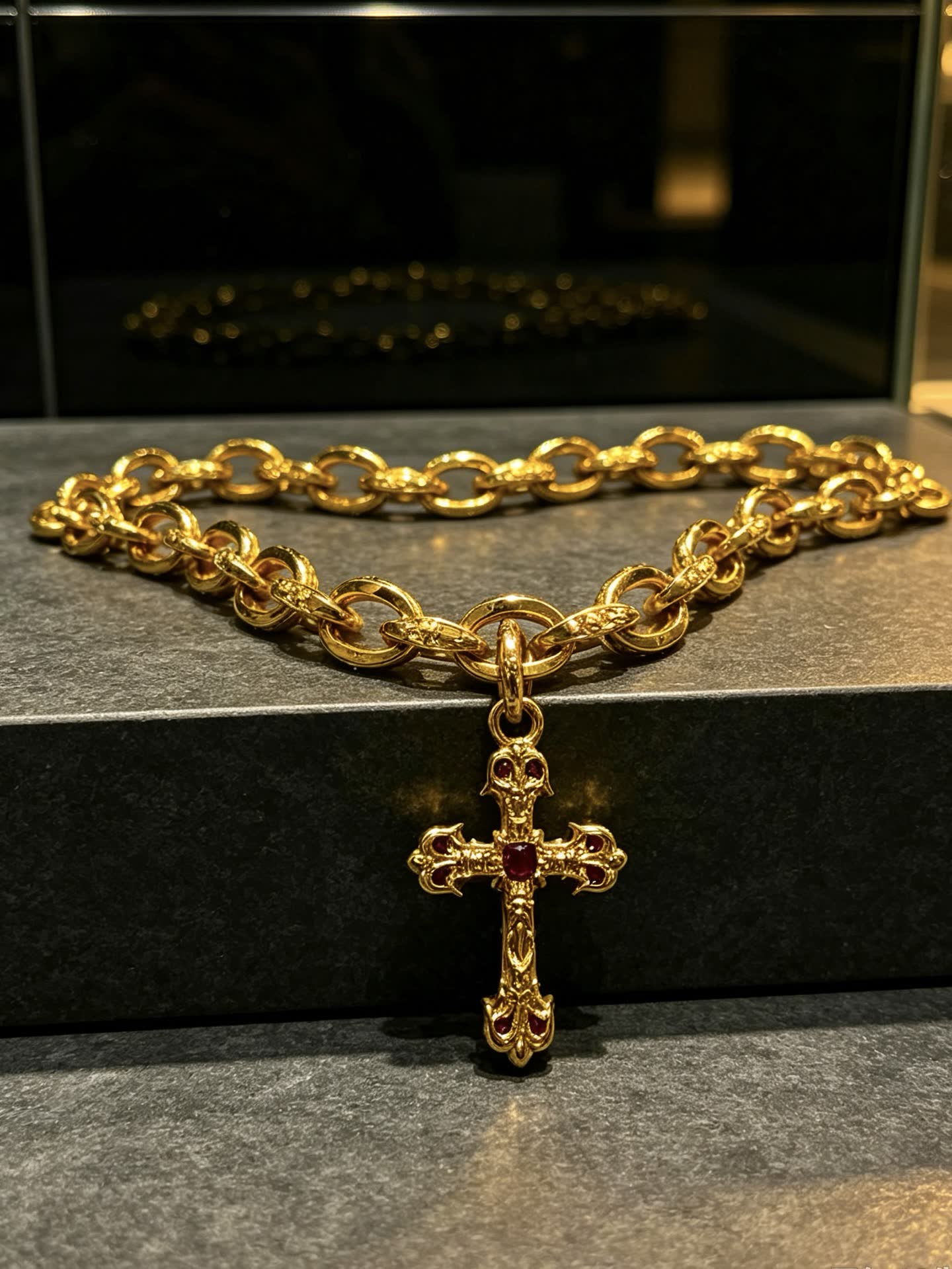 Chrome Hearts Gold Plated Bracelet with Cross Charm